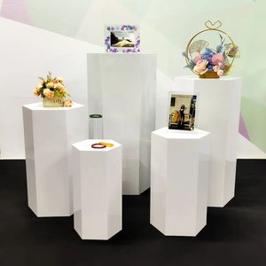 decoration 5pcs/set different size Wholesale not white acrylic hexagon backdrop stand Party wedding hexagon acrylic white metal plinth set imake625