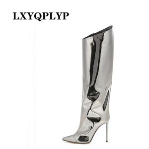 Dress Shoes Thigh High Boots Candy Color Mirror Leather Women Knee High Boots High Heels Stilettos Runway Shoes for Women High Heel Boots 230225