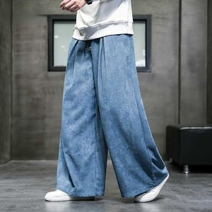 Men's Pants Chinese Style Retro Plus Size Wide Leg Pants Men Clothing Loose Oversize Corduroy Casual Pants Japanese Harajuku Trousers Z0225