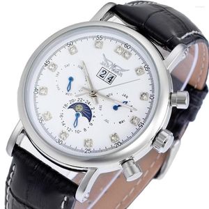 Armbandsur Jaragar Brand Men Automatisk mekanisk klocka Herrens avslappnade månfas kalenderklockor 24h Auto Date Rhinestone Clock