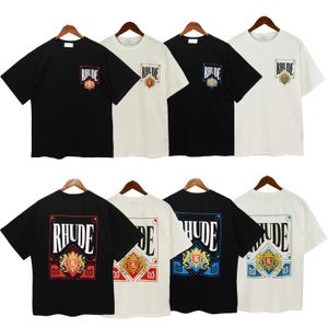 Top Craftsmanship Rhude Mens T Shirts 여름 패션 디자이너 티셔츠 스트리트 캐주얼 반소매 비치 스타일 티셔츠 코튼 프린트 셔츠 23SS