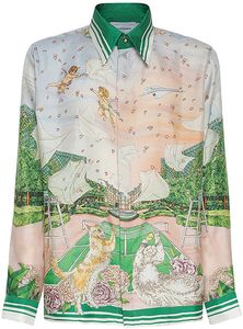 23SS Casablanca New Silk Disual Shirt Men and Women Mayor Garden Kitten Tennis Club Long Sleeve Dirts