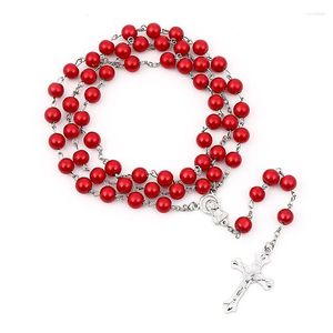 Pendant Necklaces Jewelry 2023 Trend Jesus Cross Rosary Necklace Vintage Catholic Gifts Wholesale Crystal Glass Material