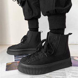 Kleiderschuhe Modelahm High-Top Vulcanized Black Wear Profess Chelsea Boots Hombre erhöht Leder-Sneaker Frühling Herbst Trend 230225