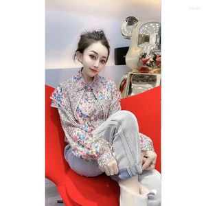 Women's Blouses European Blouse Female 2023 Spring Pearl Lotus Collar Fragmented Blossom Chiffon Women Korean Loose Slim