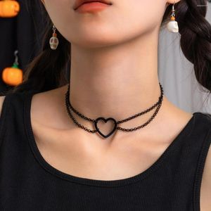 Choker Necklace For Women In Jewelry Heart Open Punk 2023 Trend Stainless Steel Pendant Gothic Accesories Chain