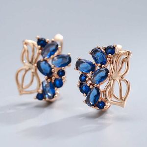 Charm Kinel New Blue Natural Zircon Butterfly Earrings 585 Rose Gold Women Big Earrings Trendy 2022 Romantic Vintage Wedding Jewelry G230225