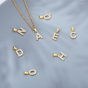Pendant Necklaces 14K Gold Plated Cubic Zirconia Initial Necklace Stainless Steel Water-wave Chain Birthday Gifts Letter For Women Mom