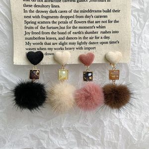 Ohrstecker, echtes Pompon-Herz, Harajuku-Ohrring, flauschiger Pom-Ball, Acrylfolie, koreanischer Damen-Schmuck, Geschenk