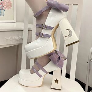 Dress Shoes Y2k Chunky Platform High Heels Pumps Women Spring Punk Thick Heel Mary Jane Lolita Shoes Woman Patent Leather Cosplay Shoes 230225