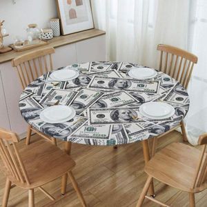 Table Cloth Round Waterproof Oil-Proof Hundred Dollars Bills Tablecloth Backed Elastic Edge Covers 45"-50" Fit Money