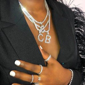 Chaînes Femmes Hommes Rock Hip Hop Bling Bijoux Iced Out CZ Alphabet Pendentif Ras Du Cou Nom Chaîne De Tennis Collier InitialChaînes ChaînesChaînes