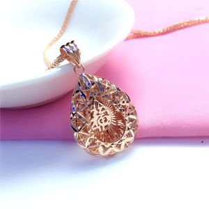 Chains 585 Purple Gold Geometric Water Drop Blessing Word Neckalce For Woman14K Rose Light Luxury In Chinese Style Art Jewelry