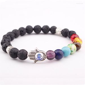 Strang Blaues Hand-Auge-Charm-Armband, handgefertigt, natürliche 7 Chakra-Lavasteinperlen für Damen und Herren