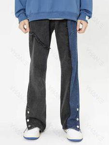 Jeans da uomo Vintage Street Wear Cuciture con bottoni lavati Microflare Tuta da uomo Retro Hip Hop Patchwork Denim Jeans Slim Donna Uomo Pantaloni Z0225