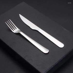 Servis uppsättningar 2st rostfritt stål stekkniv och gaffel set western bordsartiklar kreativa långa handtag frukt pasta sallad kök verktyg