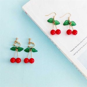 Charm Japanese and Korean Sweet Fashion Youth Girl Student Fruit Cherry Earrings Fresh and Simple Cute Women Earrings Ear Clips gift G230225