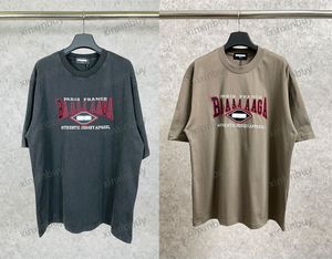 Xinxinbuy Men designer tee t shirt 23SS Paris Red Letter Brodery kort￤rmad bomullskvinnor vit svart khaki gr￥ s-3xl