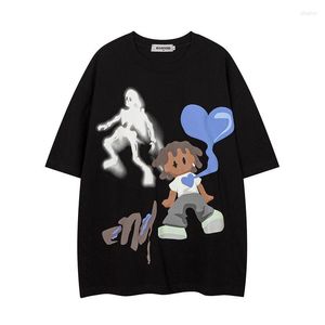Herr t shirts 2023 män harajuku y2k tshirt streetwear hip hop tecknad skalle hjärttryck överdimensionerad skjorta mode lös bomullstopp