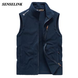 Men s Vests Spring Autumn Men Fleece Dark Blue Jacket Outdoor Sleeveless Fashion Plus Size Thermal M 5Xl 230225