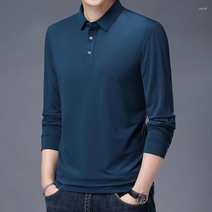 Męskie koszulki T 2023 Męskie bawełniane lapy T-shirt z długim rękawem Casual Solid Color Polo Shirt