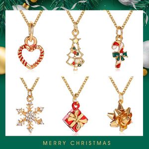 Pendant Necklaces Christmas Fashion Snowflake Crutches Tree Drop Oil Necklace Festival Gift Wholesale