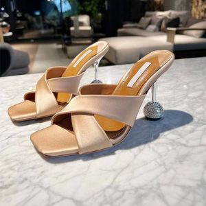 Aquazzura tacchi di alta qualità di alta qualità Slifori di alta qualità per designer di sandali satinati da donna Rhinestone Shoted Shoe Shole di qualità di alta qualità Sandalo Sandalo da 10 cm