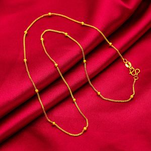 Thin Box Beads Chain Necklace Women Girls Jewelry Classic 18k Yellow Gold Filled Fashion Accessories
