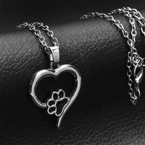 Fashion Love Heart Black Dog Paw Designer Halsband Kvinna Silverpläterad hänge Sydamerikanska halsband hängande kedja mode smycken chokers vän gåva