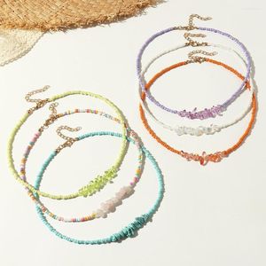 Pendant Necklaces Colored Rice Bead Necklace Female National Style Irregular Crystal Broken Stone For Jewelry Of Girlfriends
