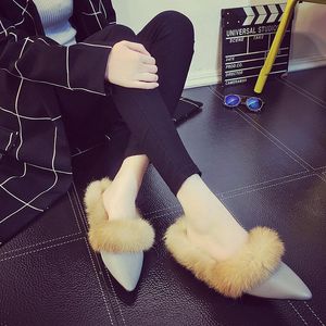 Slippers 2023 Autumn/winter Women's With Color Matching Pointed Hair Korean Fashion Wild Thick Heel Warm And Velvet C