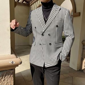 Ternos masculinos Blazers Plaid Latse Design Suit Coat Men Double Basted Slim Fit Jaqueta Blazer/Traje Formal de Negócios Homme Conjuntos S-3xlmen's