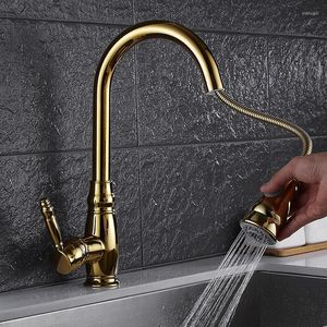 Kitchen Faucets Golden Faucet And Cold Water Ceramic Plate Valve Pulling Shower Head