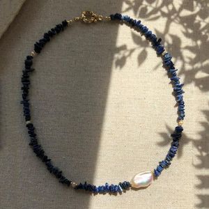 Girocollo 2023 Alla Moda Blu Schiacciato Pietra Collana di Perline Barocco Irregolare Naturale Ciondolo di Perle D'acqua Dolce per Le Donne Banchetto