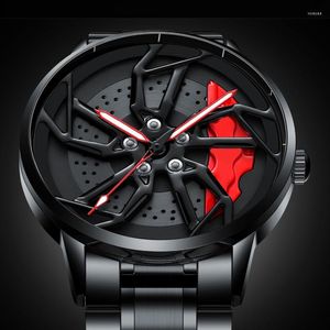 Relógios de pulso 2023 Relógios reais de rodas reais originais 3D relógios de giro à prova d'água Relógio Spinning Men Sports for Men Clock