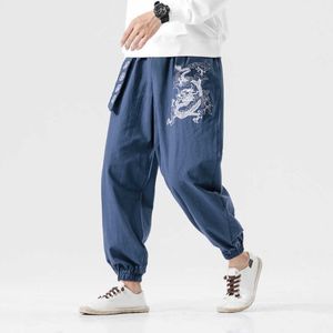 Men's Pants Men's Dragon Embroidery Trousers Korean Style Casual Harem Pants Men 2021 Autumn With Belt Loose Oversize Man Pants Z0225