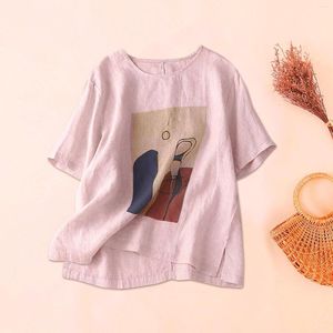 Women's Blouses In Summer Shirts & Woman 2023 O Neck Cotton Linen Blouse High Low Shirt Long Sleeve Tops Elegant Feminine