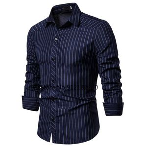 Mäns casual skjortor mode randig skjorta män affär camisa maskulina 2023 varumärke smal passform långärmad herr klänning party tuxedo
