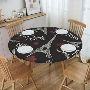 Table Cloth Paris Eifel Tower Tablecloth Round Elastic Fitted Waterproof Romantic Cover For Party