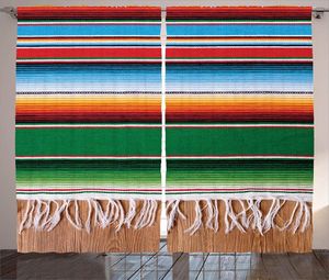 Zasłony meksykańskie zasłony kolorowy wzór serape boho z poziomymi paskami i liniami kultury obraz Sypialnia Zasięg