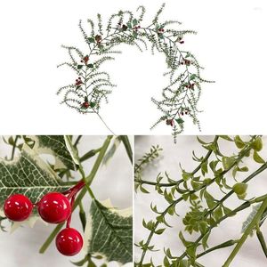 Decorative Flowers 170 Cm Artificial Leaf Bud Vine Lifelike Red Berries Leaves Rattan Wall Hanging Christmas Garland Home Decor Wedding