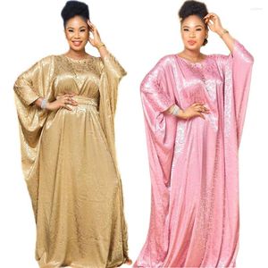 Etniska kläder afrikanska kvinnor lång klänning Silk Jacquard Africa Dashiki Kaftan Loose Batwing Sleeve Plus Size Fashion Party Maxi Robe Gown