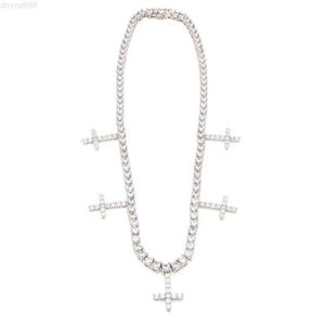 Anpassad gratis eld 5.0mm Real 925 Silver Moissanite Diamond Cross Tennis Necklace Chain