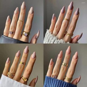 False unhas 24pcs Dicas de unhas destacáveis ​​Pressione Pressione no Stiletto Longo Francês Cor Solid Fake