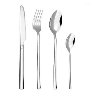 Dinnerware Sets 4Pcs Stainless Steel Cutlery Set Knife Fork Spoon Dinner KitchenTableware Silver Flatware Dishwasher Safe