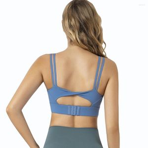 Yoga outfit Women Sports BH med kuddar Twisted Back Justerable Eyehooks Brassiere Fitness Workout Running Shirts Tank Top