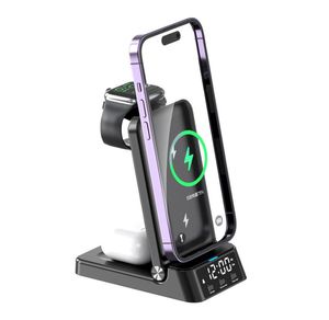 15W QC PD Wireless Chargers Station med v￤ckarklocka 4 i 1 vikbar b￤rbar tr￥dl￶s laddare A60 f￶r iPhone- och Android -telefoner smartklocka