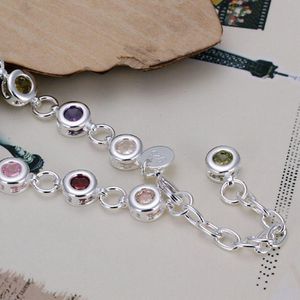 Link Bracelets Chain Wholesale For Women/men's Silver Plated Bracelet 925 Fashion Jewelry Charm Colorful Rhinestone SB259Link
