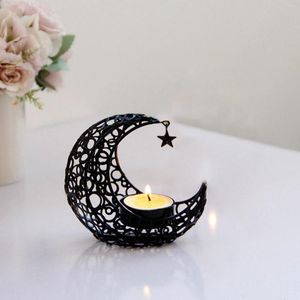 Candle Holders Christmas Ornament Friend Decorations Crystal Pillar Moon Shaped Metal Stand