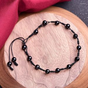 Anklets Anti-Swelling Natural Obsidian Crystal Anklet For Women Jewelry October Birthstone Black Anxiety Relief -4mm Bea